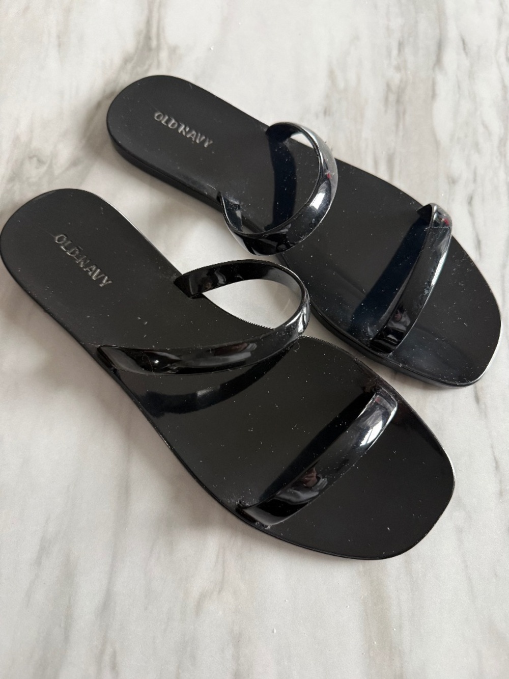 Old Navy Black Patent Double-Strap Slide Sandals